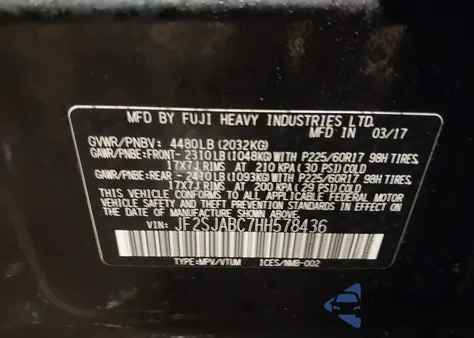 2017 Subaru Forester 2.5I from USA, damaged, VIN JF2SJABC7HH578436